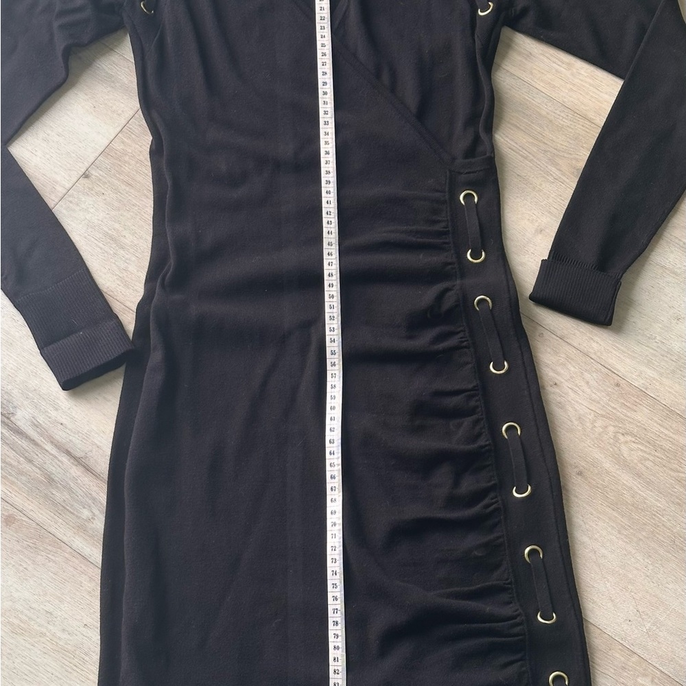 Cache Black Long Sleeve Dress with Gold Eyelets